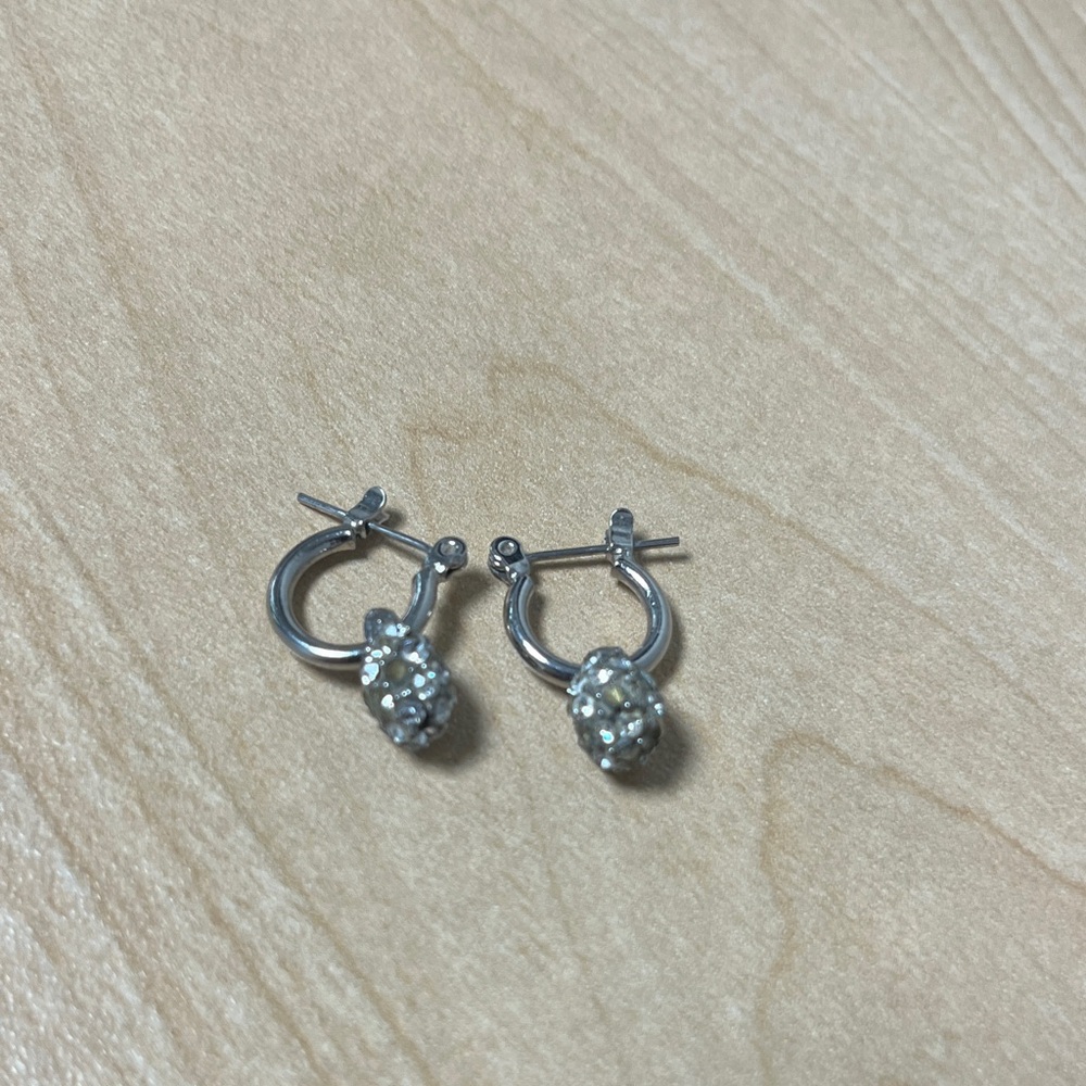 Vintage Faux Silver Hoop Earrings with Crystal Accents